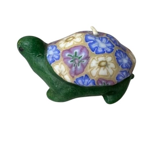 Wax Turtle Candle With Floral Design - Picture 1 of 4